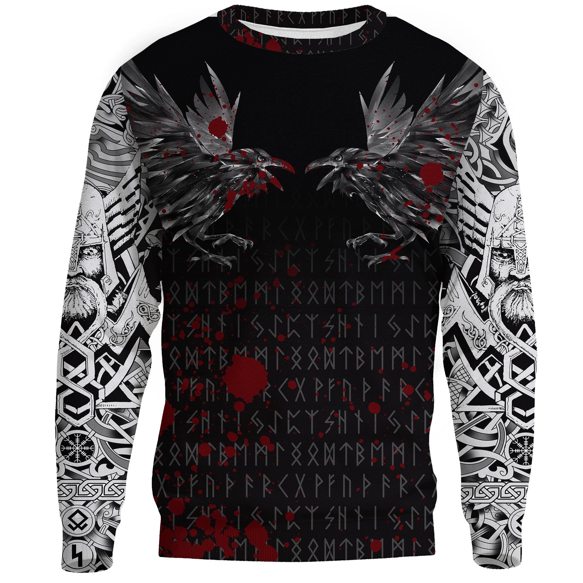 Viking Sweatshirt - Odin Huginn and Muninn Rune Blood RLT12 - Wonder Print Shop