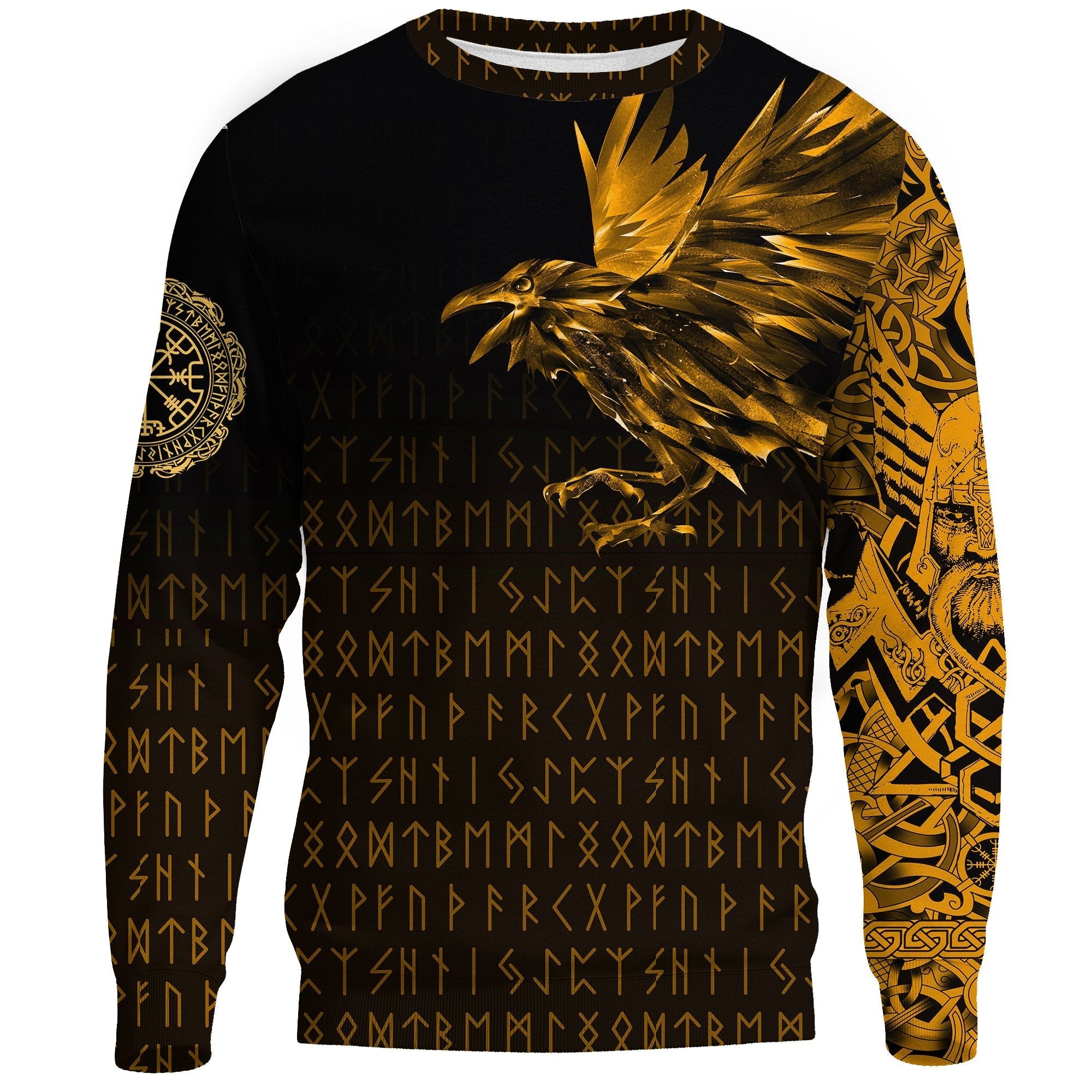 Viking Sweatshirt - The Raven Of Odin Rune, Gold RLT12 - Wonder Print Shop