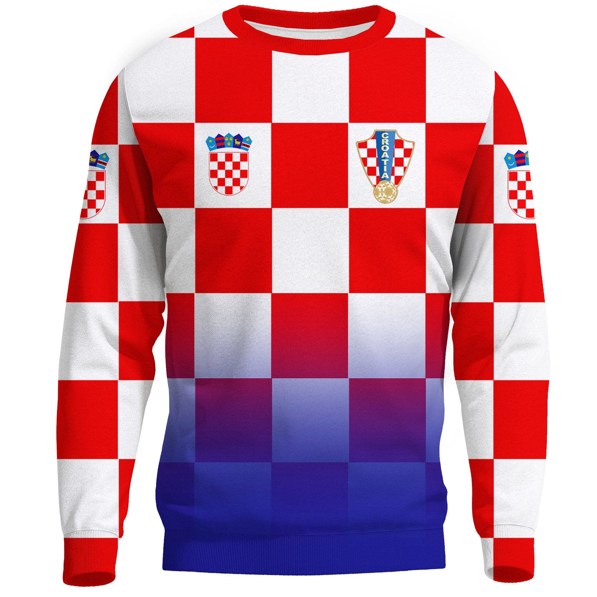 Custom Croatia Euro sweatshirt with red-and-white check front and crest patches