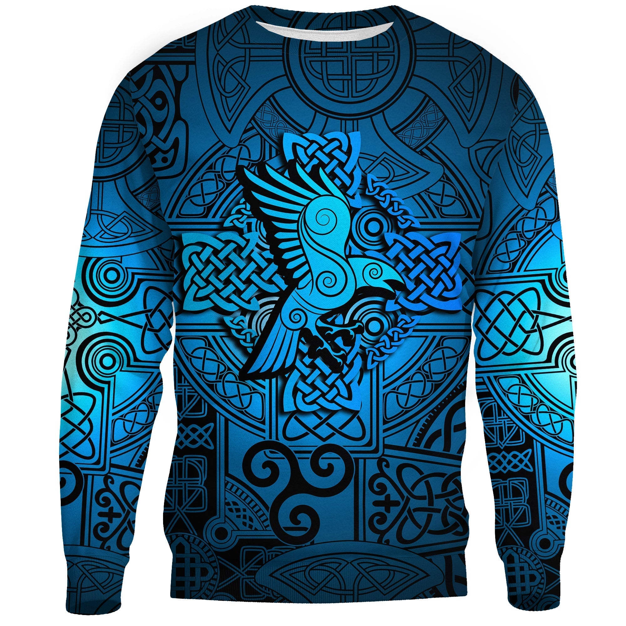 Viking Sweatshirt - Raven Odin Celtic Cyan RLT12 - Wonder Print Shop