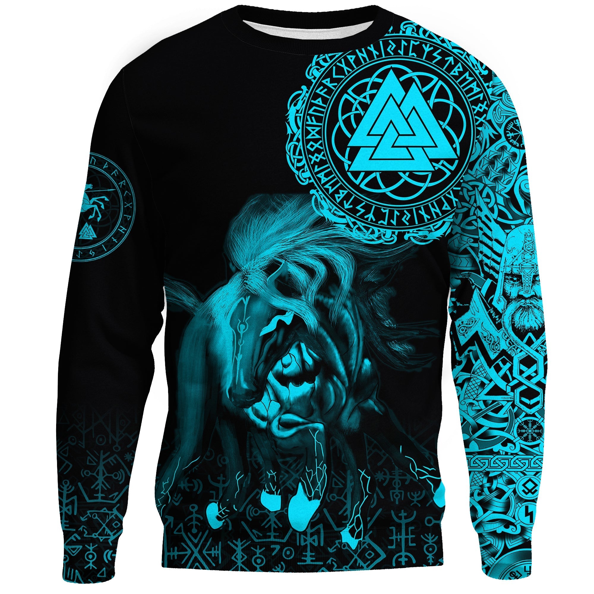 Viking Sweatshirt - Sleipnir Odin Cyan RLT12 - Wonder Print Shop