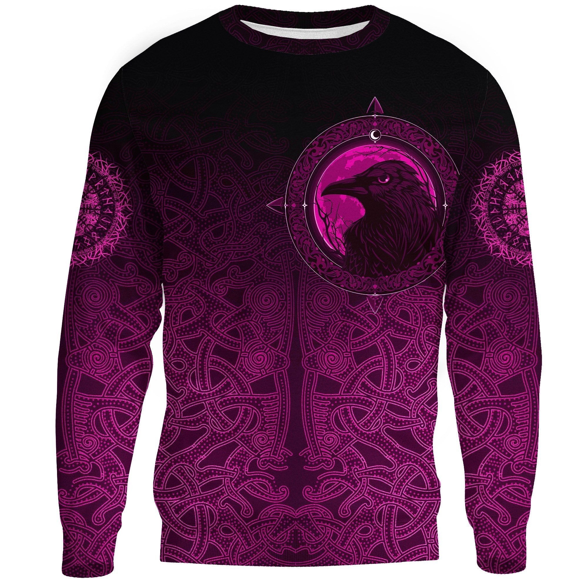 Viking Sweatshirt Knitted Long - Sleeved Sweater, Ethnic Odin Raven Pink RLT12 - Wonder Print Shop