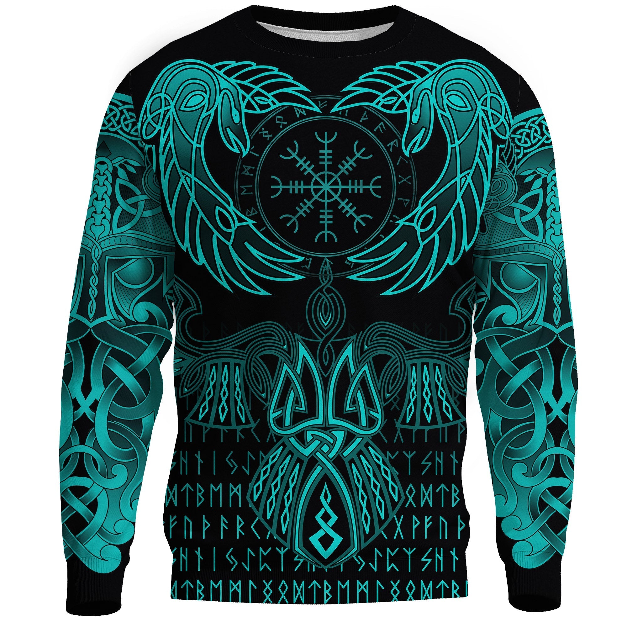 Viking Sweatshirt Raven Of Odin Cyan RLT12 - Wonder Print Shop