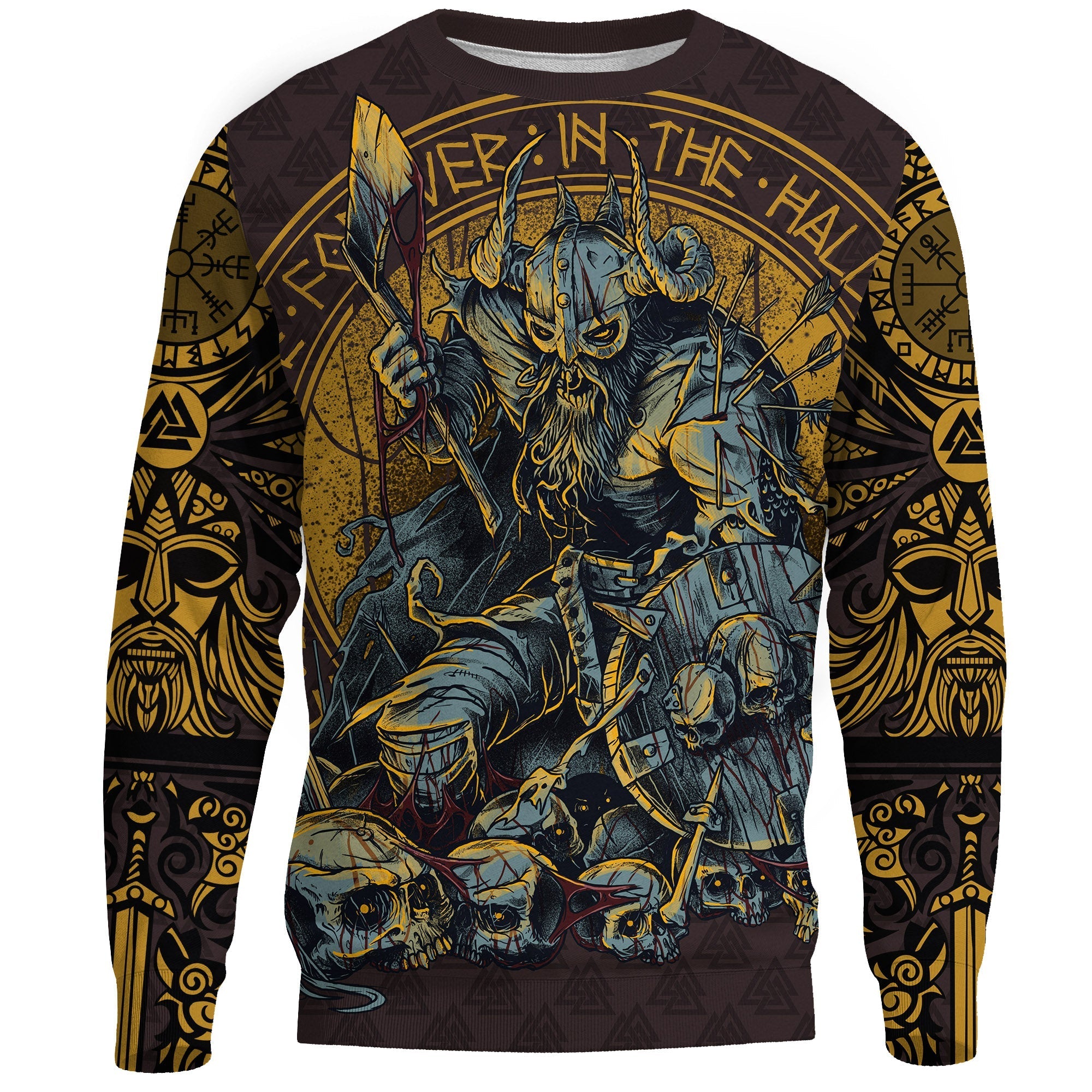 Viking Sweatshirt Warrior Viking Shield Skull RLT12 - Wonder Print Shop