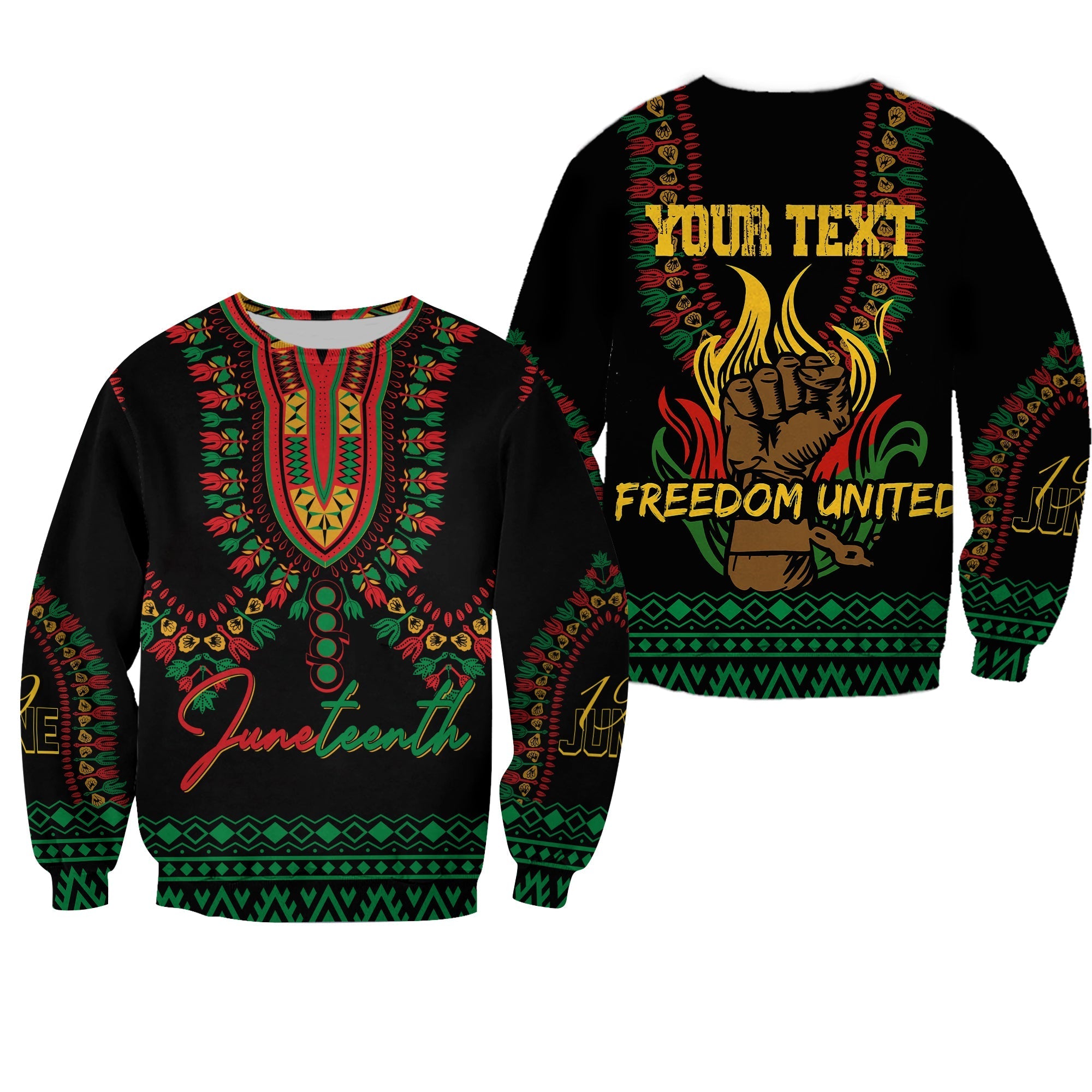 juneteenth-dashiki-personalised-sweatshirt-freedom-united-pan-african-flag