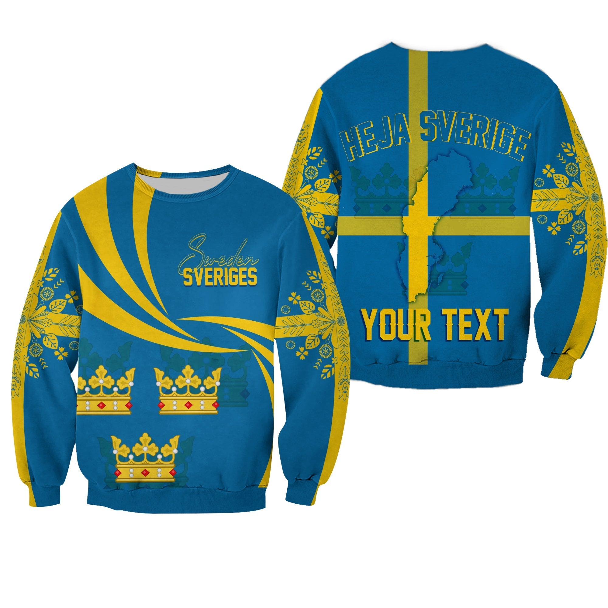 Sweden Three Crowns Personalised Sweatshirt Heja Sverige - Wonder Print Shop