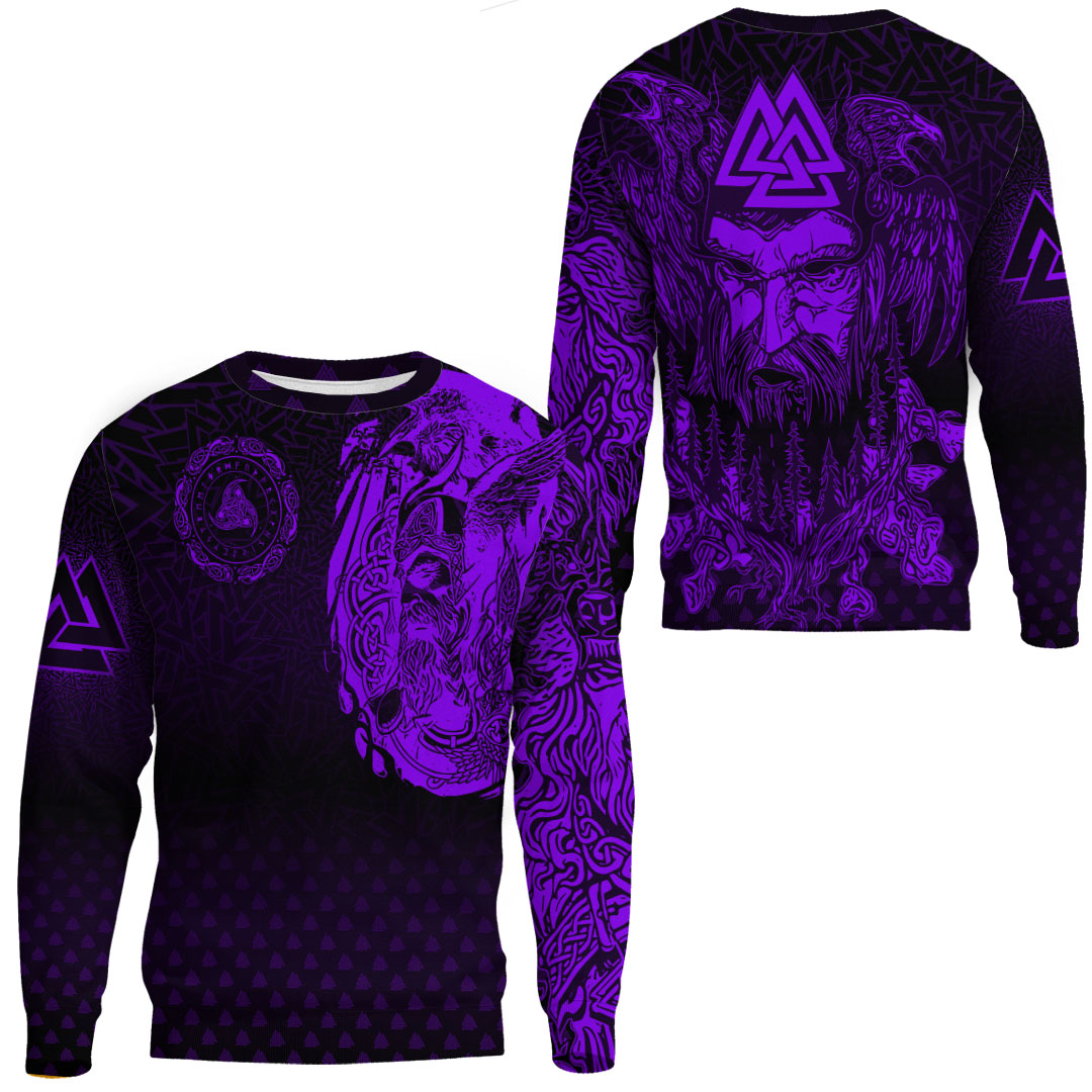 Viking Clothing Viking Odin Raven Tattoo Style Purple Version Sweatshirts RLT12 - Wonder Print Shop