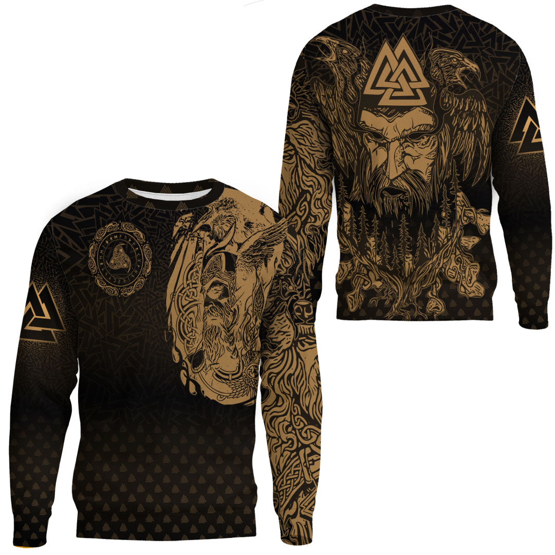 Viking Clothing Viking Odin Raven Tattoo Style Gold Version Sweatshirts RLT12 - Wonder Print Shop