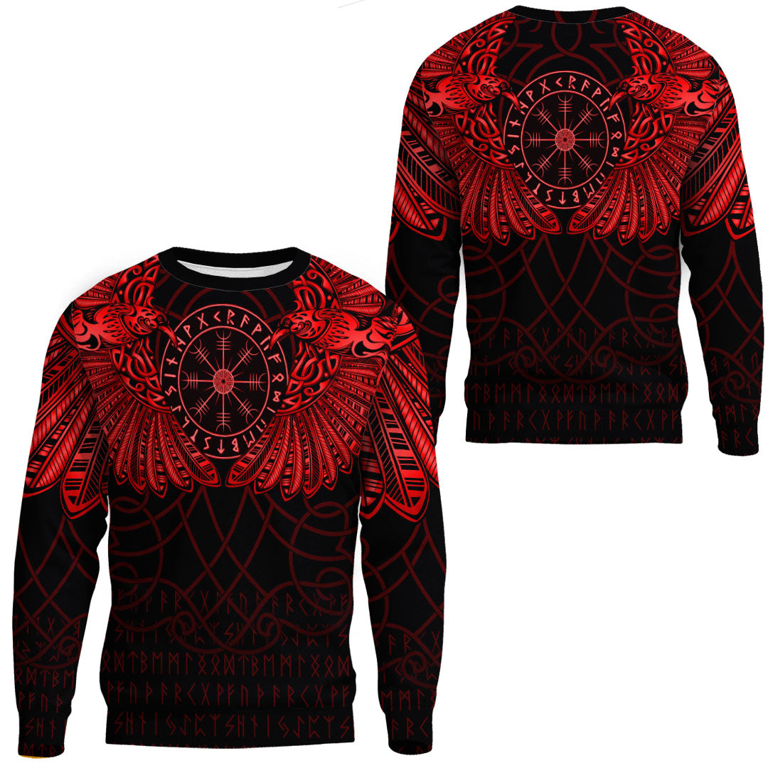 Viking Clothing Viking Odin's Celtic Two Ravens Red Version Sweatshirts RLT12 - Wonder Print Shop