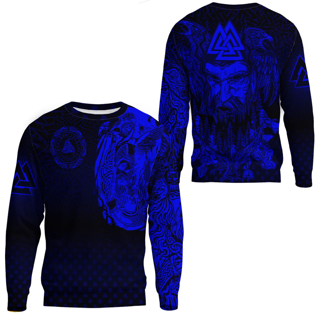 Viking Clothing Viking Odin Raven Tattoo Style Blue Version Sweatshirts RLT12 - Wonder Print Shop