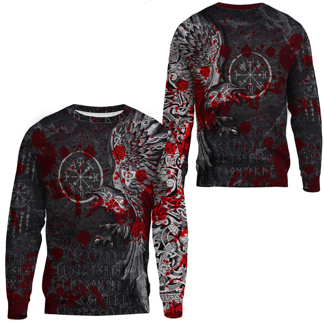 Viking Clothing Viking Odin Raven Tattoo Style Blood Version Sweatshirts RLT12 - Wonder Print Shop