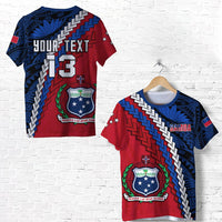 Custom Samoa T-shirt red and blue with "YOUR TEXT" and "13" design