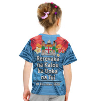 Kid blue T-shirt back print 'Rerevaka na Kalou' and '10 October 1970'