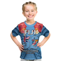 Kid blue Fiji 52 anniversary T-shirt with large 'Fiji 52' and floral print