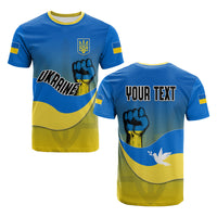 Blue Ukraine flag T-shirt set: front 'UKRAINE' print and back 'YOUR TEXT' design