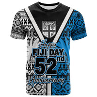 Black and blue graphic T-shirt with tribal pattern and large '52' anniversary print