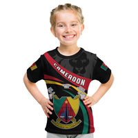 Kid black Cameroon independence Day T-shirt, front view with FRMERODON banner and emblem