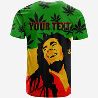 Green graphic T-shirt with Bob Marley portrait and "YOUR TEXT" lettering