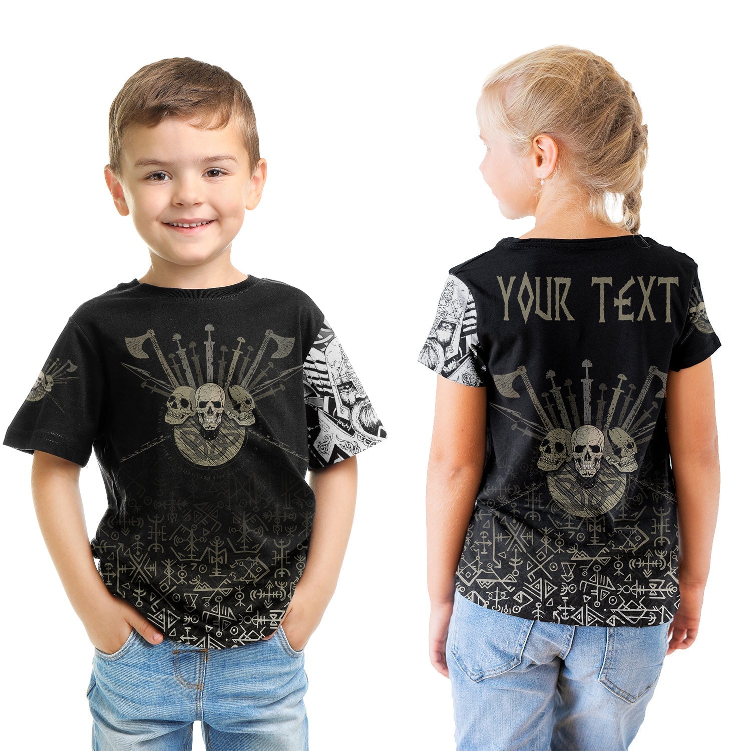 (Custom) Viking - T Shirt Kid Three Skull Of Viking RLT12 - Wonder Print Shop