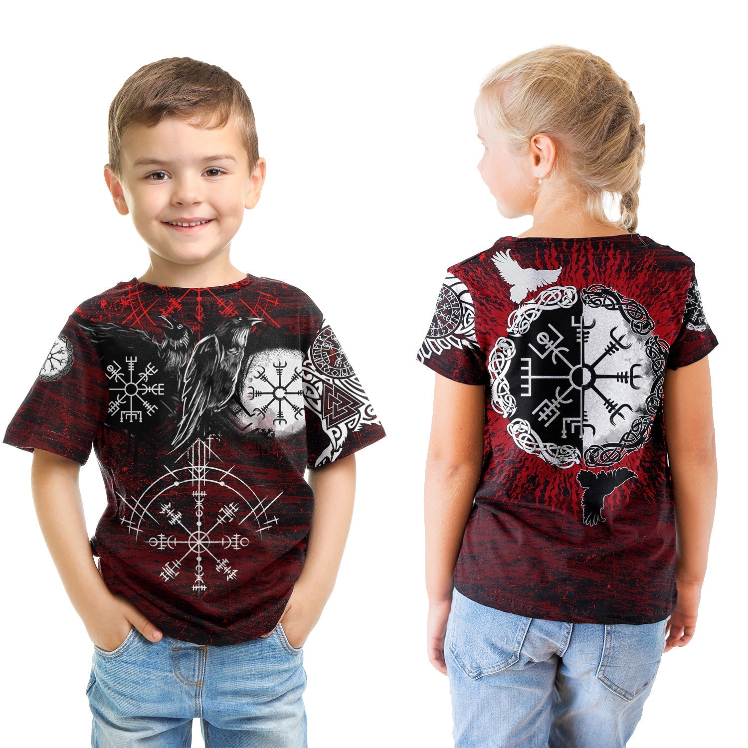 Viking T shirt Kid Raven Of Odin and Symbol Viking On Blood Background RLT12 - Wonder Print Shop