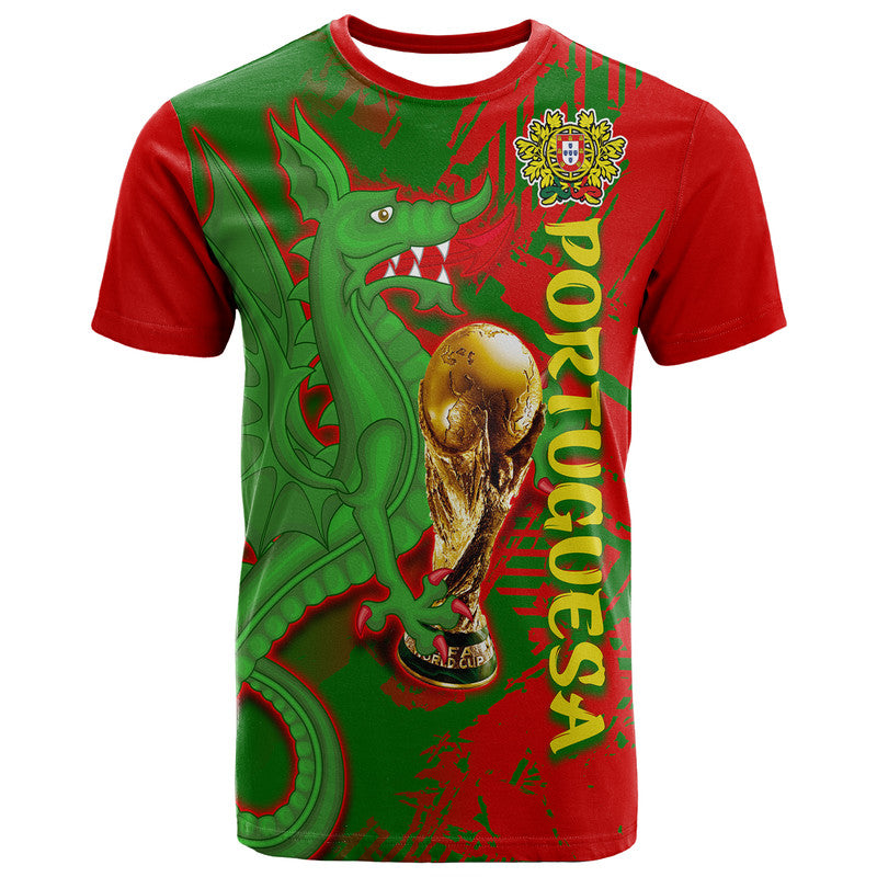 Custom Portugal Football T Shirt Dragon of Royal Arms During The Reign of Queen Maria II - Wonder Print Shop