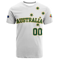 White Australia baseball T-shirt with star logo and green “00” front print