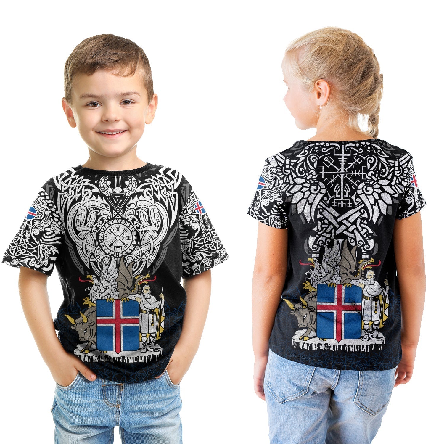 Viking T shirt Kid - Iceland Viking Symbol RLT12 - Wonder Print Shop