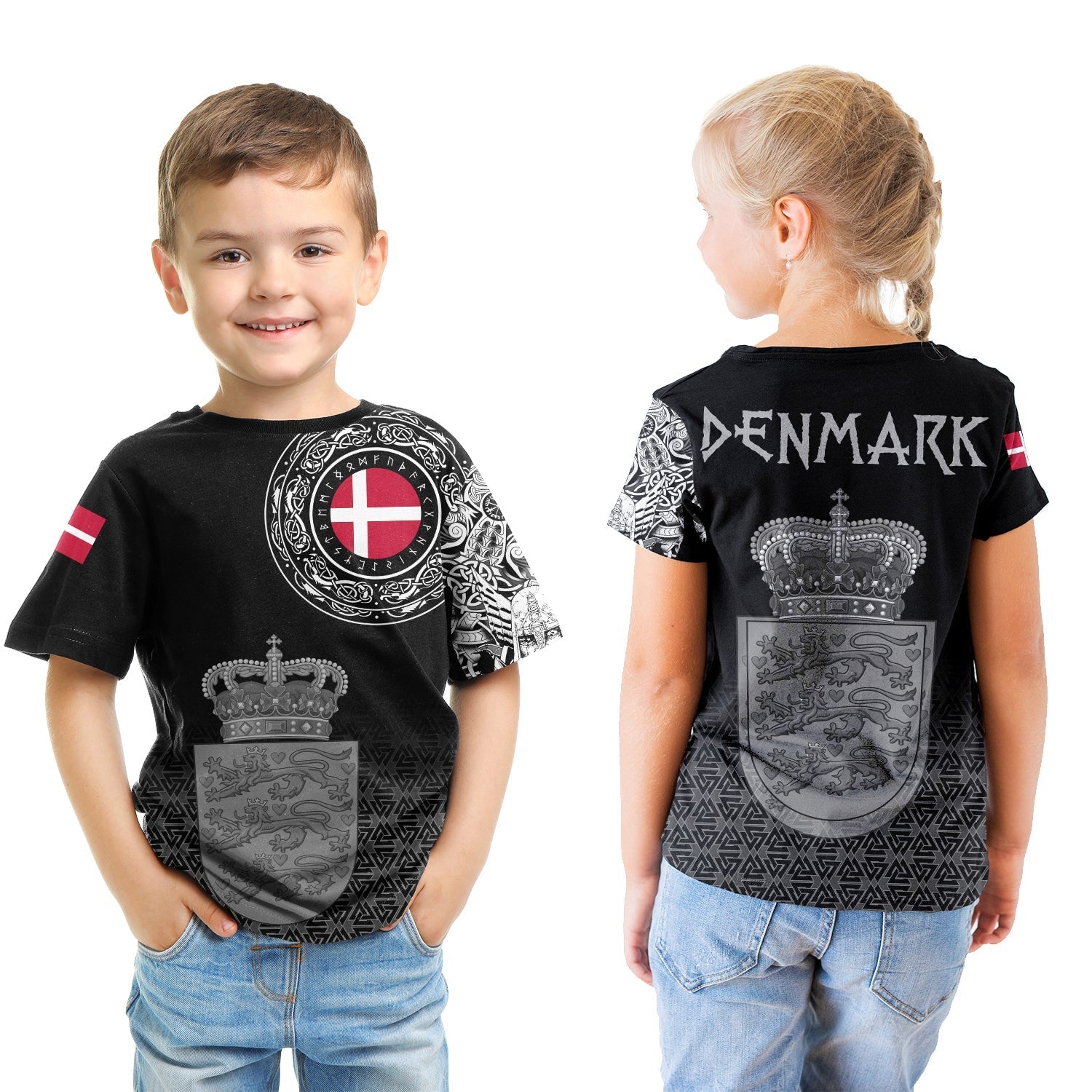 Viking T shirt Kid - Denmark Coat Of Arms RLT12 - Wonder Print Shop