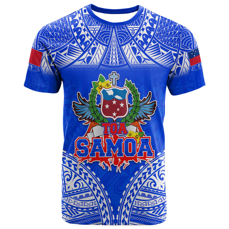 Custom Toa Samoa Polynesian Rugby T Shirt Samoan Flag Blue Color - Wonder Print Shop