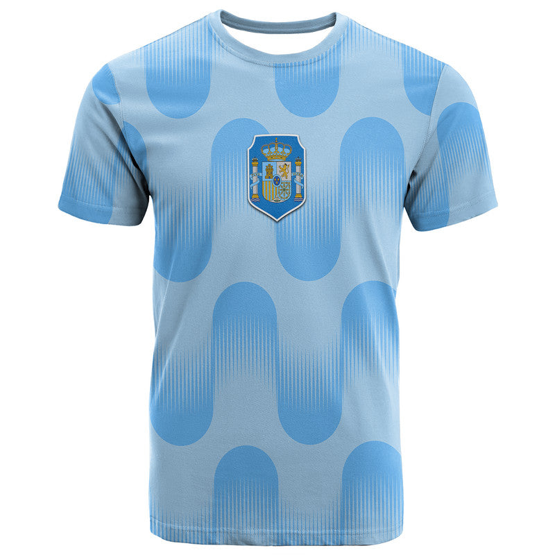 Light blue football T-shirt with polka-dot pattern and Spain crest on chest