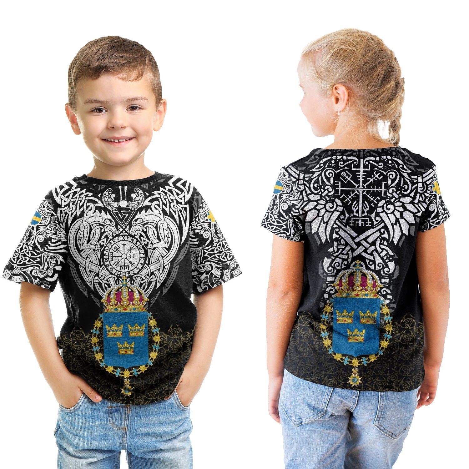 Viking T shirt Kid - Sweden Viking Symbol RLT12 - Wonder Print Shop