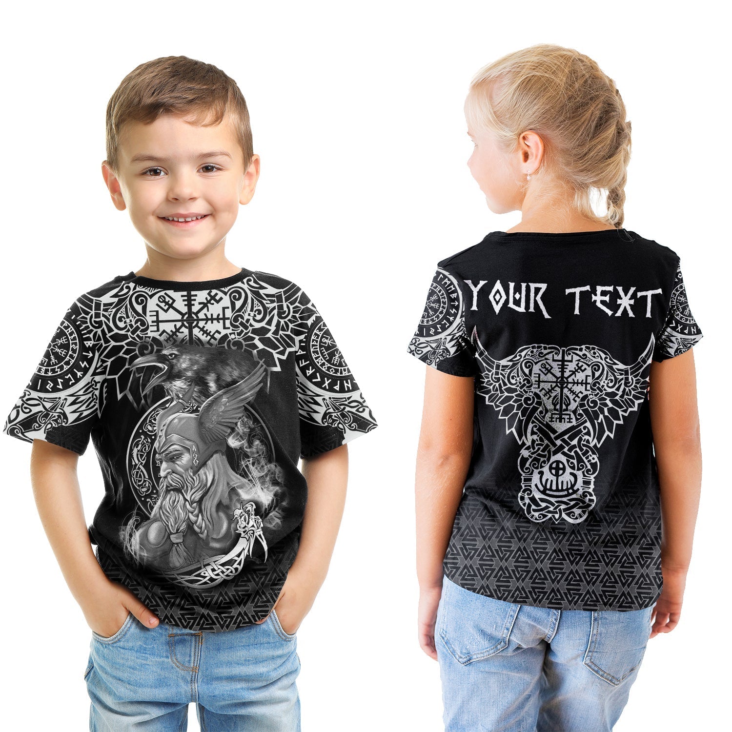 (Custom) Viking T Shirt Kid - Odin And Raven Tattoo RLT12 - Wonder Print Shop