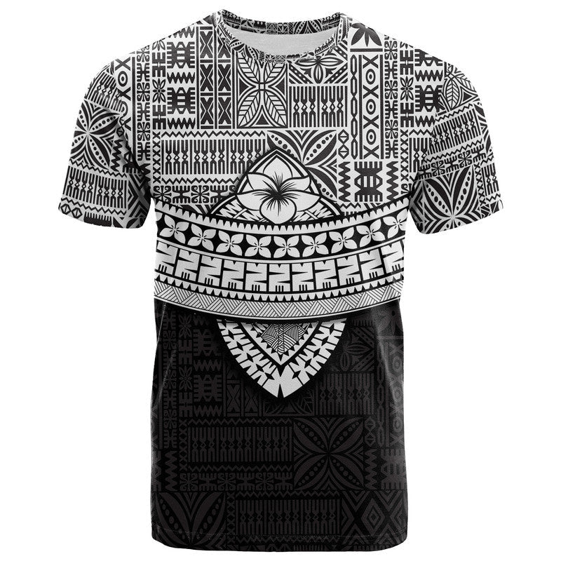 Black tribal T-shirt with white geometric chest panel and central palm graphic