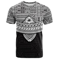 Black tribal T-shirt with white geometric chest panel and central palm graphic