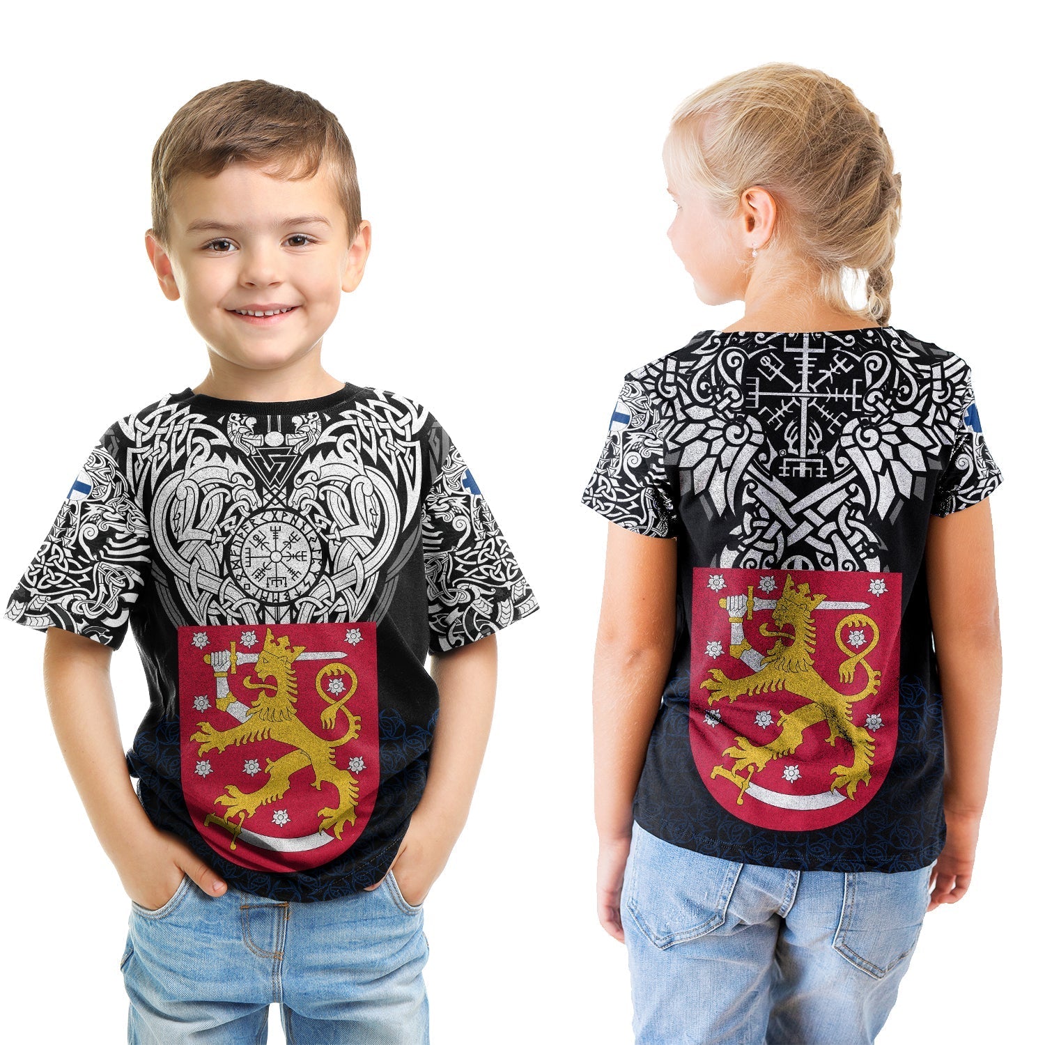 Viking T shirt Kid - Finland Viking Symbol RLT12 - Wonder Print Shop