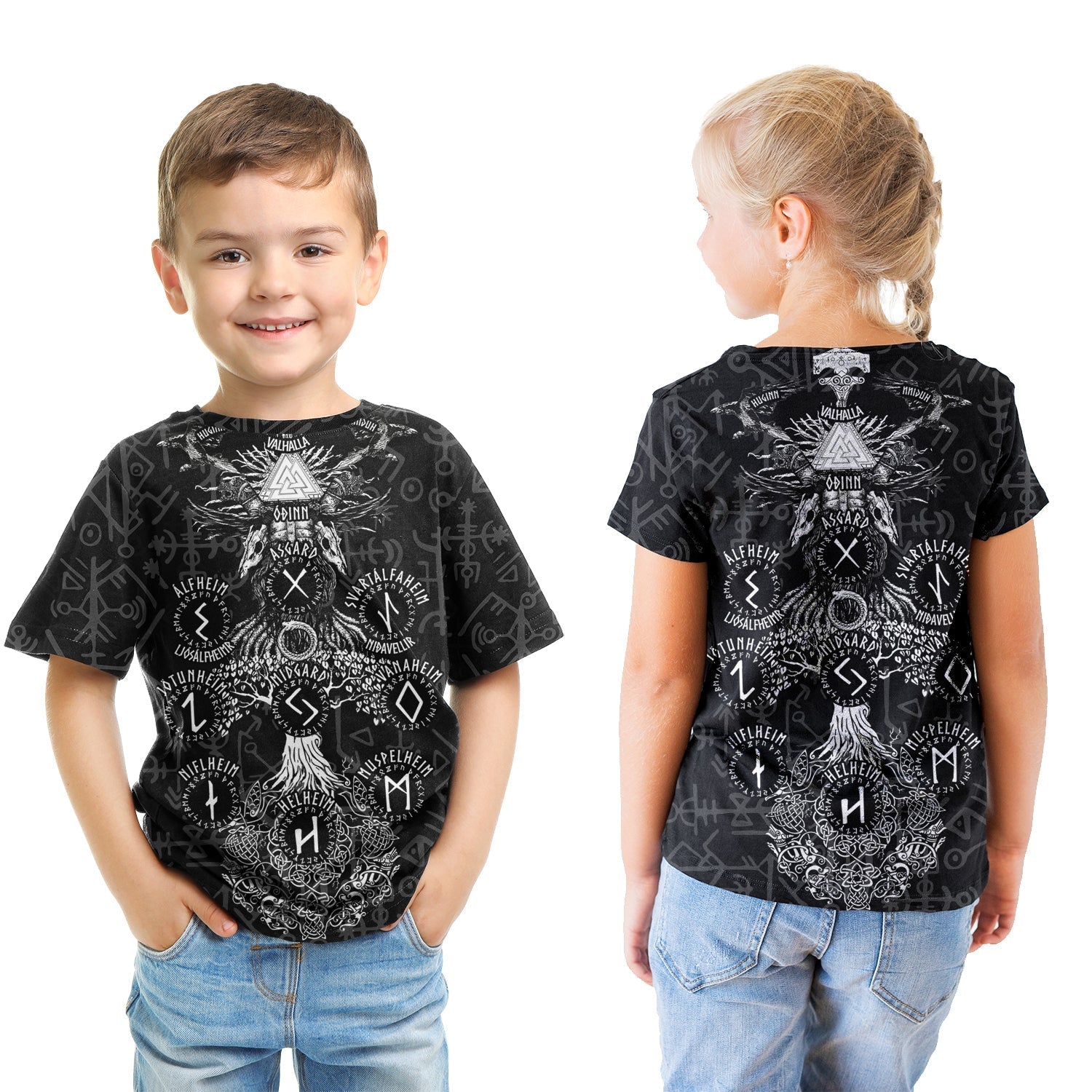 Viking T shirt Kid - Odin Tree Runes RLT12 - Wonder Print Shop