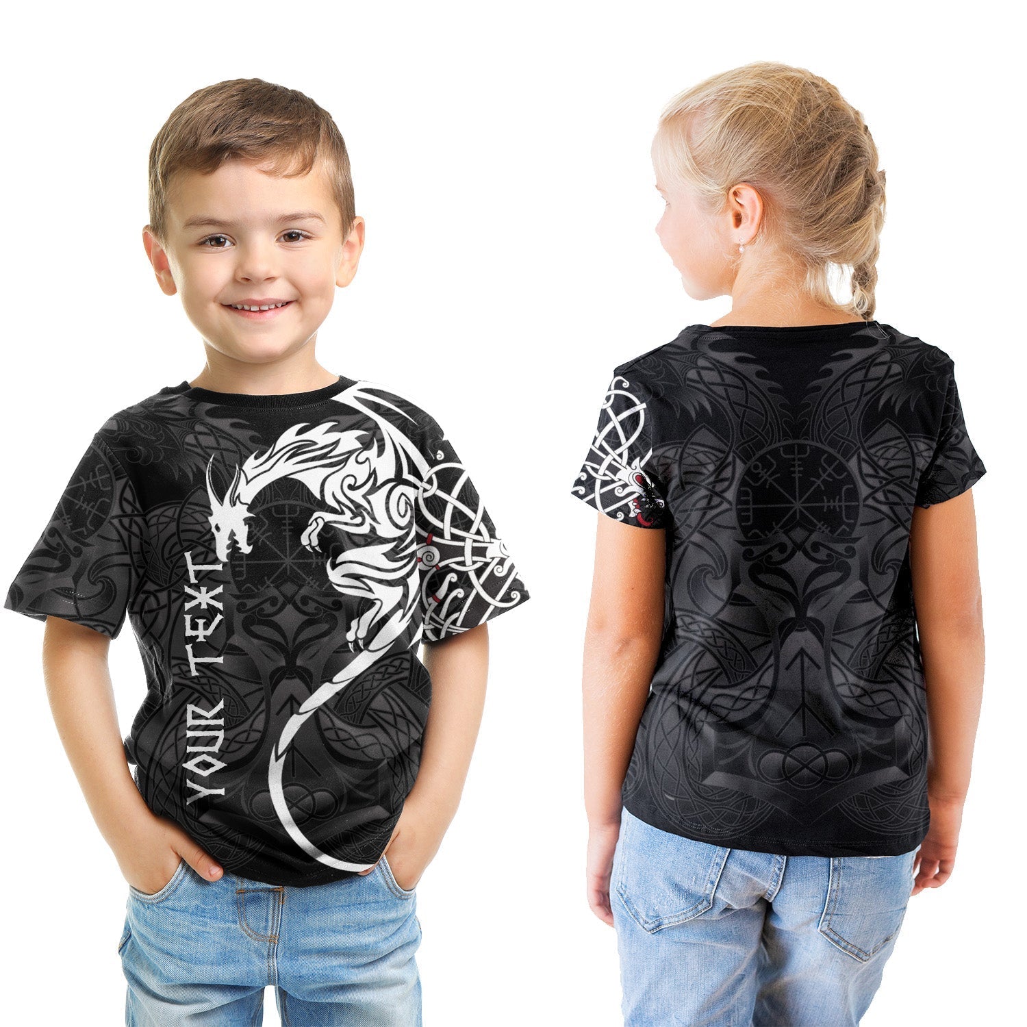 Custom Viking T Shirt Kid - Dragon Tattoo RLT12 - Wonder Print Shop