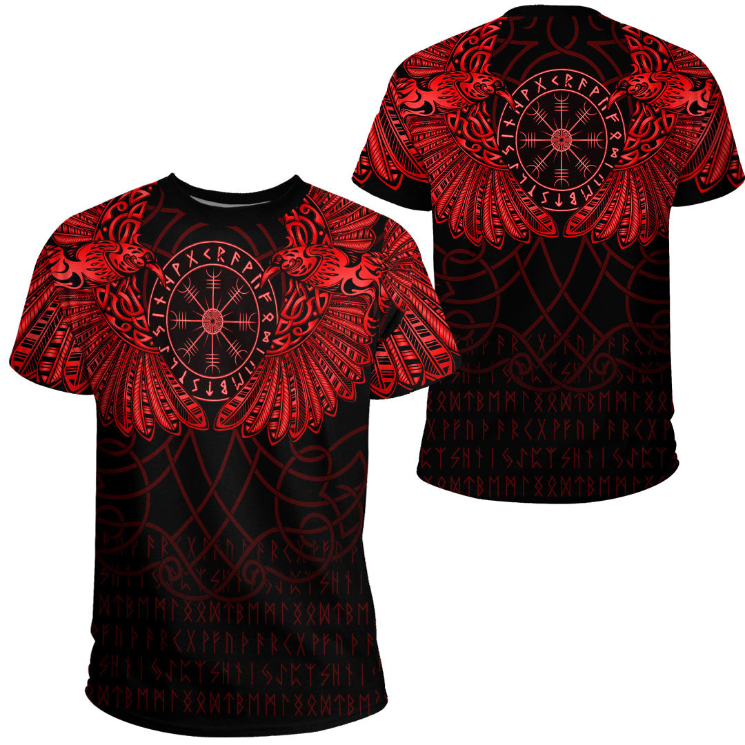 Viking Clothing Viking Odin's Celtic Two Ravens Red Version T Shirt RLT12 - Wonder Print Shop