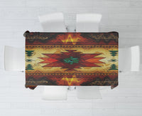 Multicolor tribal pattern rectangular tablecloth with central star and geometric border