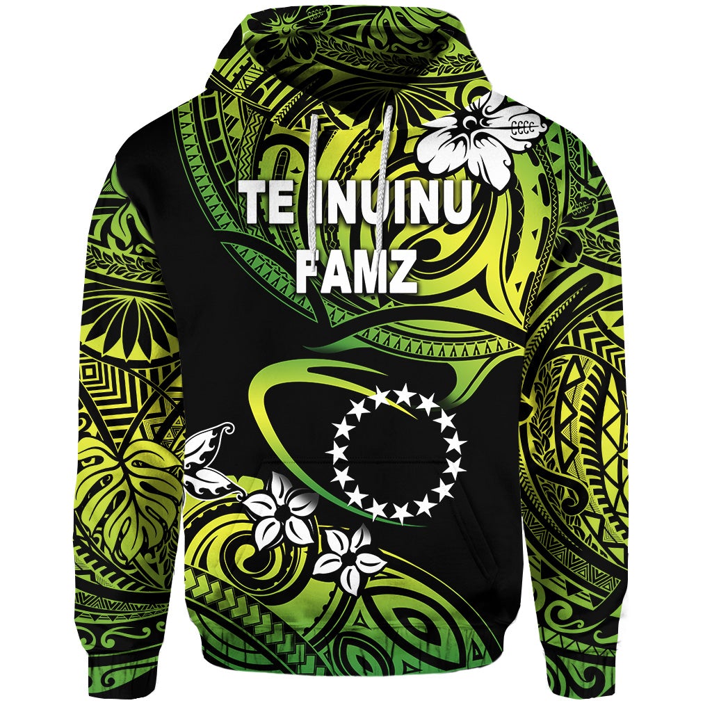 TE INUINU FAMZ Cook Islands Rugby Hoodie Unique Vibes Green LT8 - Wonder Print Shop