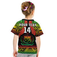 Kids rugby t-shirt back with YOUR TEXT and number 14 over shield crest