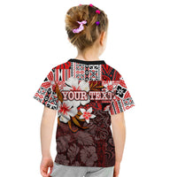 Kid red graphic back T-shirt with "YOUR TEXT" print and floral fish hook design