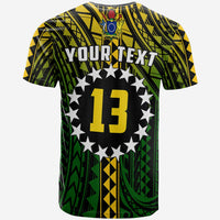 Black T-shirt back with Your Text, star circle design, number 13, Polynesian crest