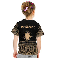 Kid black T-shirt, gold “MARSHALL” back print with sunburst and tribal border