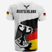White T-shirt back with DEUTSCHLAND text, eagle emblem, and black-red-yellow flag print
