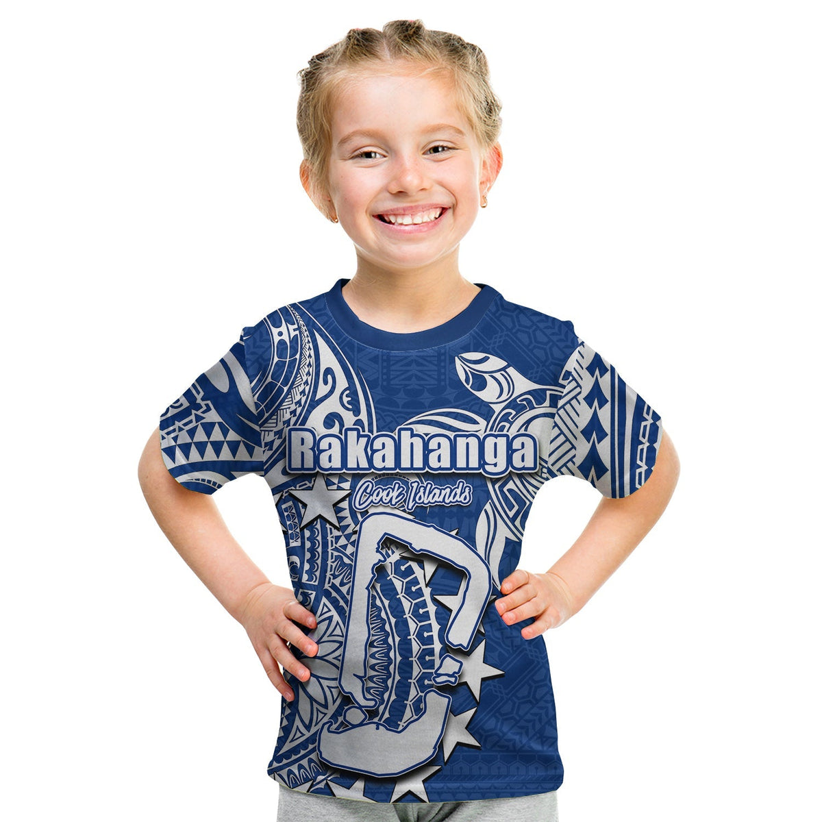 Kids blue T-shirt with Rakahanga graphic front print