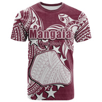 Maroon T-shirt with Mangaia graphic and “Cook Islands” text, short sleeves