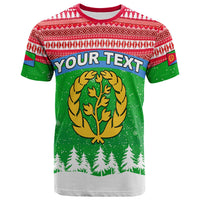 Christmas T-shirt in red, green with 'Your Text' and tree emblem, crew neck