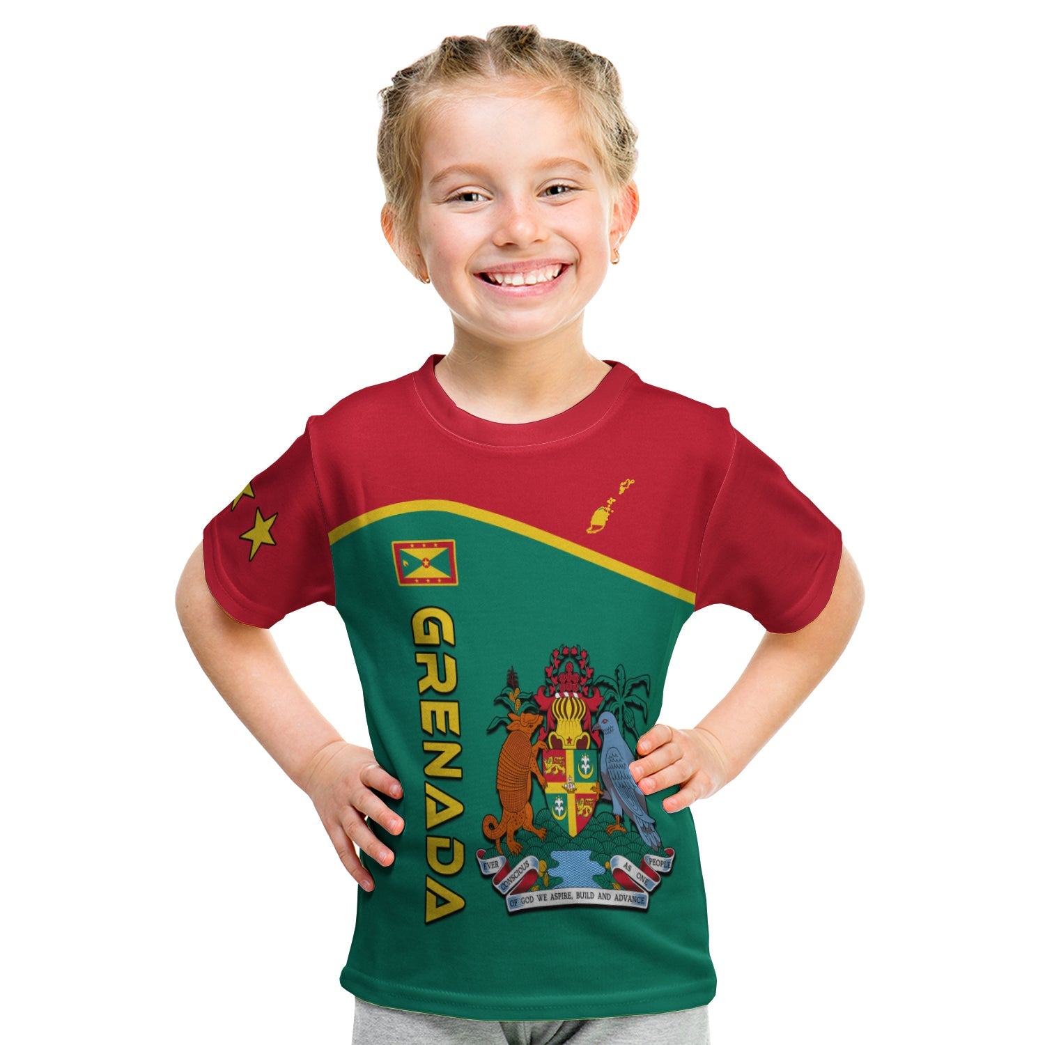 Grenada T shirt KID Coat of Arms and Map Impressive LT13 - Wonder Print Shop