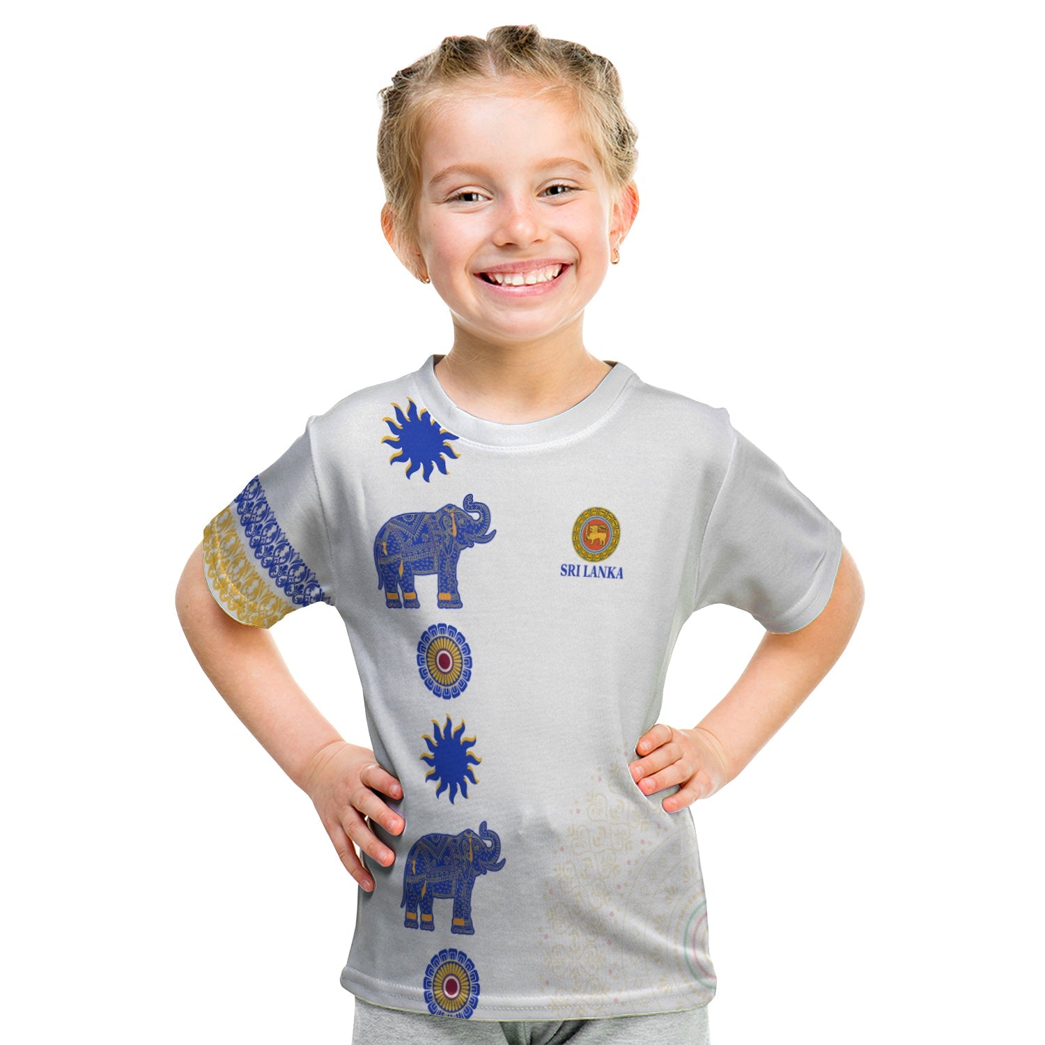 Sri Lanka T shirt KID Traditional Pattern and Elephants LT13 - Wonder Print Shop